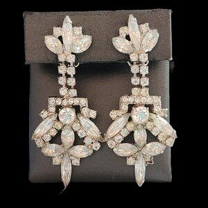 Kenneth Jay Lane Pair Signed Rhinestone Chandelier Drop Dangle Clip Earrings KJL